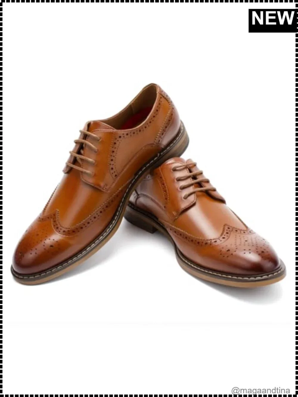 Men's Wingtip Lace-Up Leather Oxford Dress Shoes Classic Formal